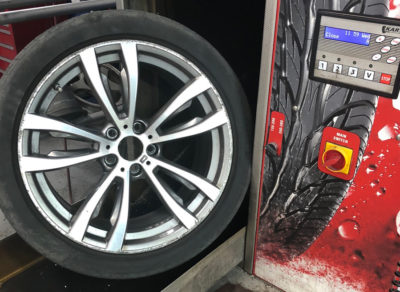 Wheels are cleaned using a non-corrosive chemical, before being prepared for paint.